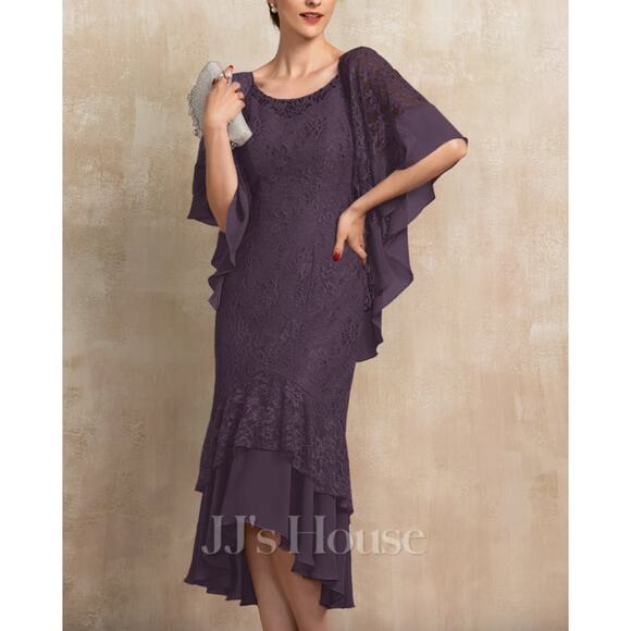 JJ's House Dresses & Skirts - JJ's House Plum Chiffon Lace Cape Mermaid Dress with Sequins Beading Size 20W
